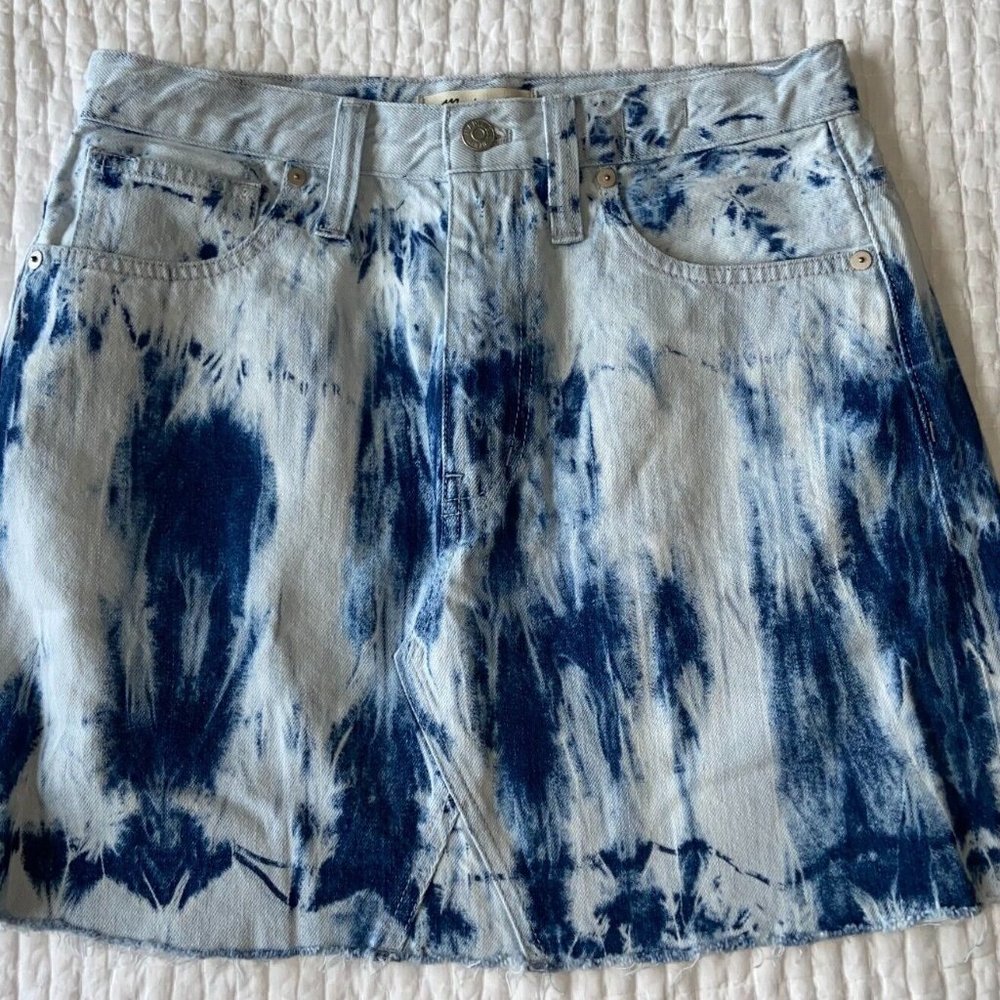 Brand New w Tags! MADEWELL Rigid Denim A Line Mini Skirt Tie Dye Size 28 - Picture 8 of 9